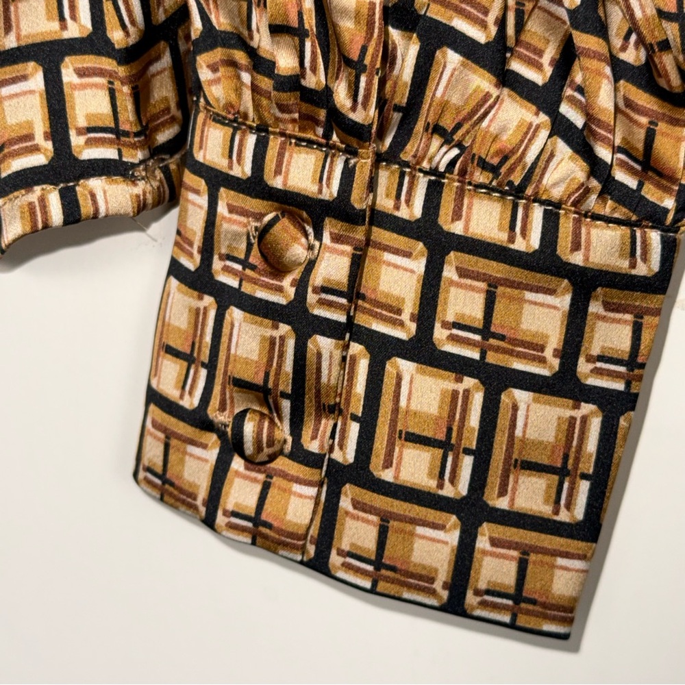 Worthington diamond geometric print bow tie mock neck balloon sleeve top NWT - Picture 4 of 11